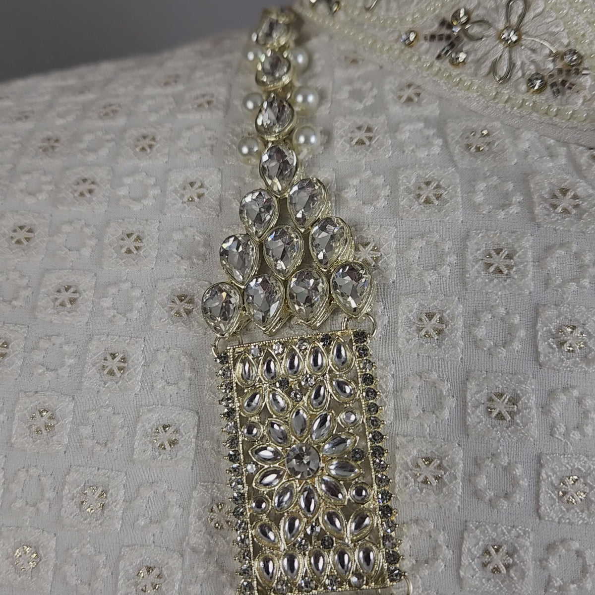 White Pearl Necklace Groom - Diamond Brooch | Wedding Mala For Sherwani