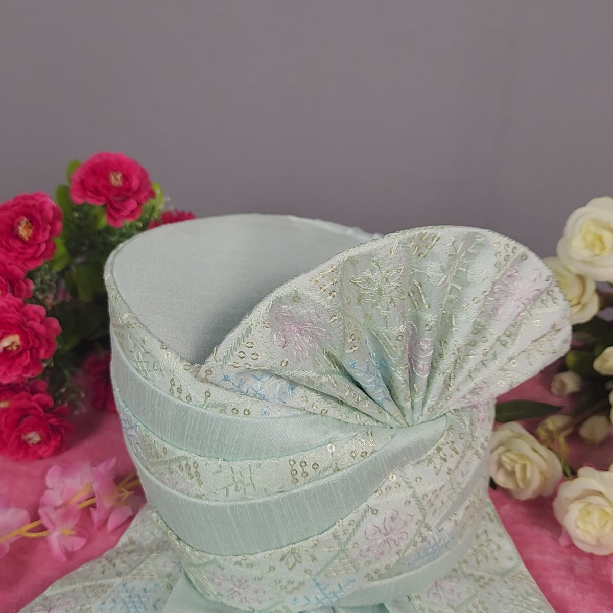 Pastel Green Groom Shawl - Multi Color Embroidery Sequin Stole