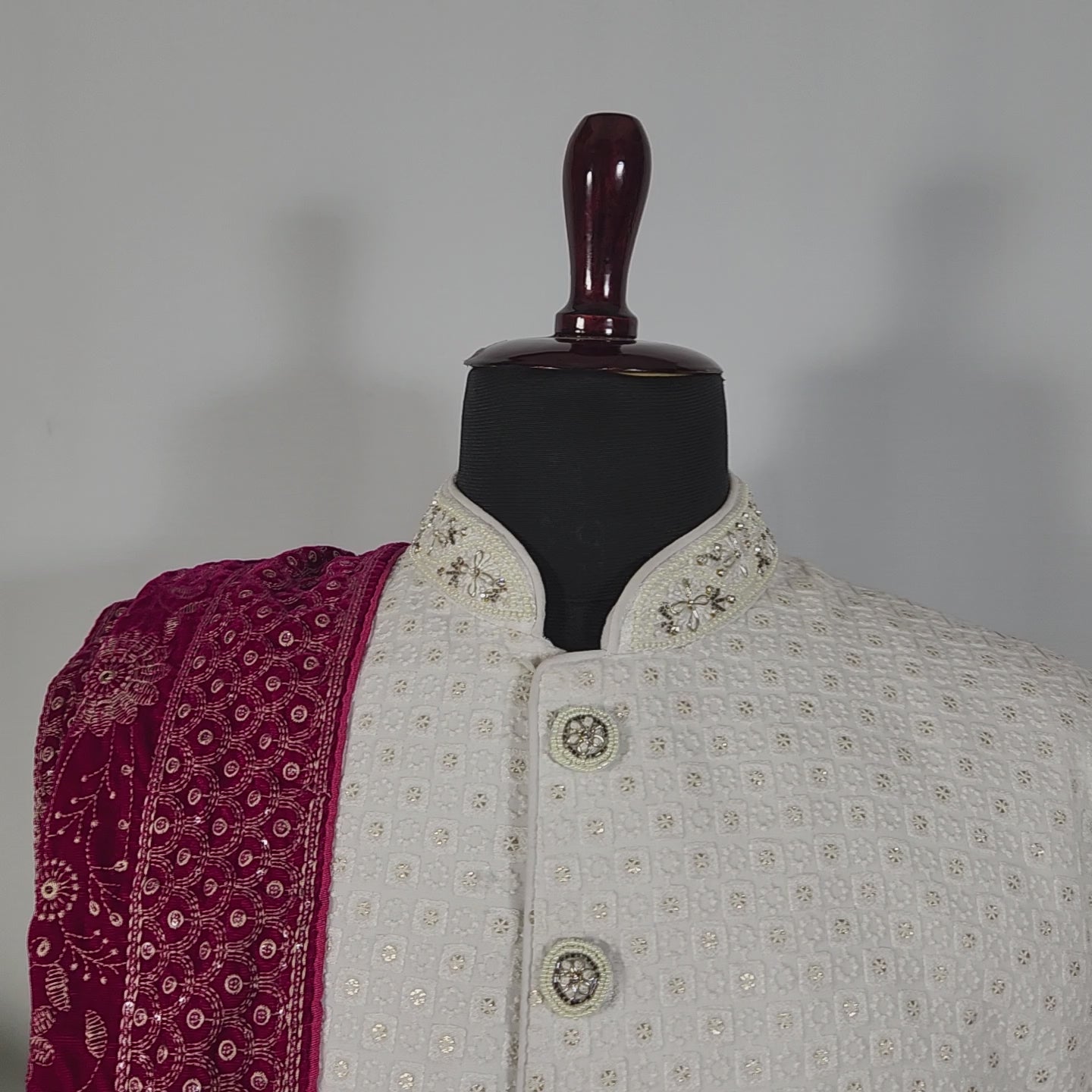 Magenta Groom Shawl - Golden Embroidery | Stole For Men