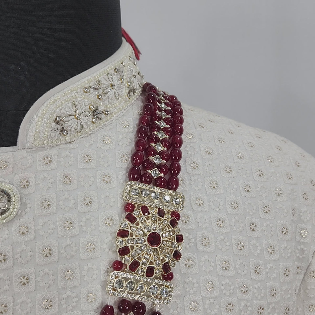 Ruby Red Necklace Groom - Traditional Kantha | Wedding Mala For Sherwani