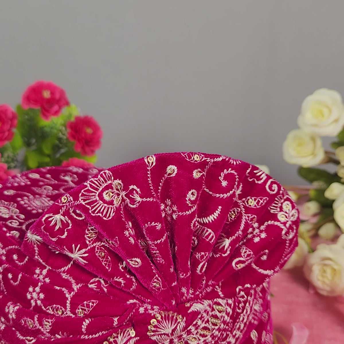 Magenta Groom Turban With White Embroidery | Safa For Men