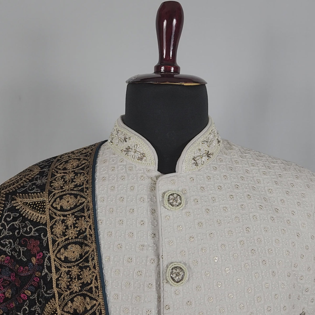 Blue Groom Stole - Multi Color Embroidery | Shawl For Men