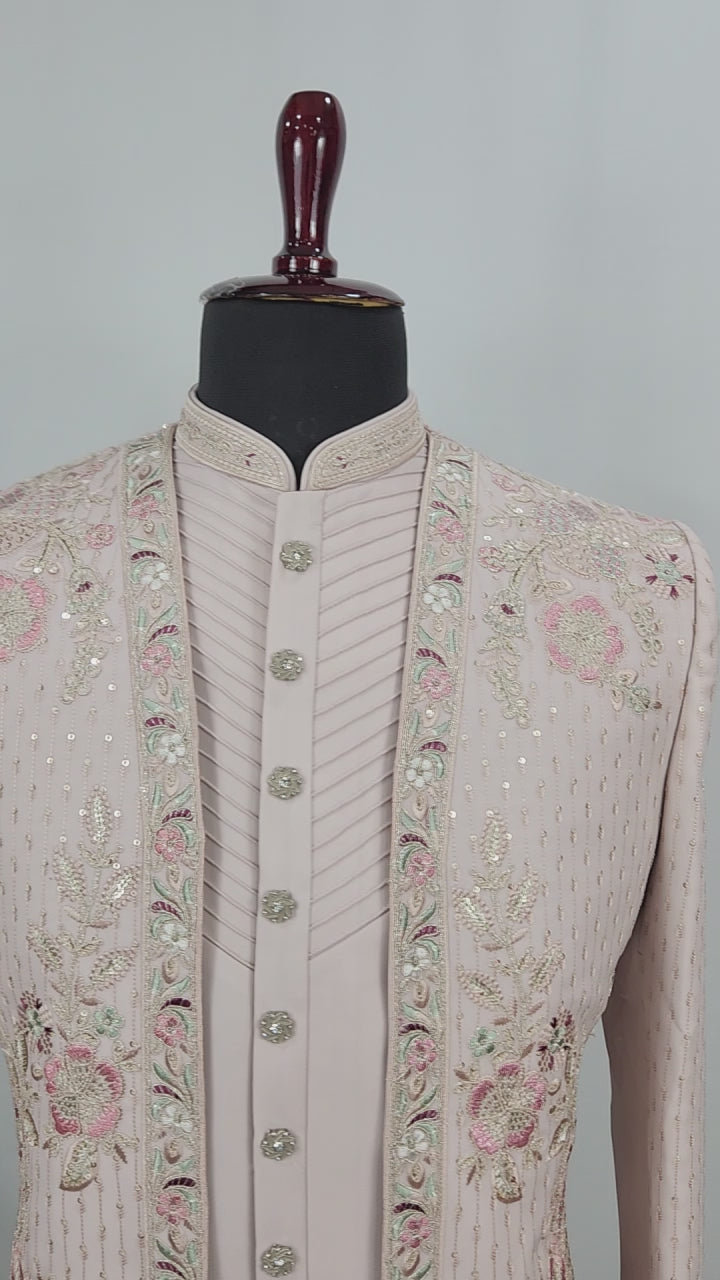 Pink Indo-Western Sherwani for Men | Indian Groom Wedding Outfit