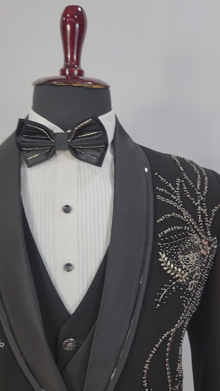 Men's Black Tuxedo Suit for Wedding | Indian Groom Reception Outfit