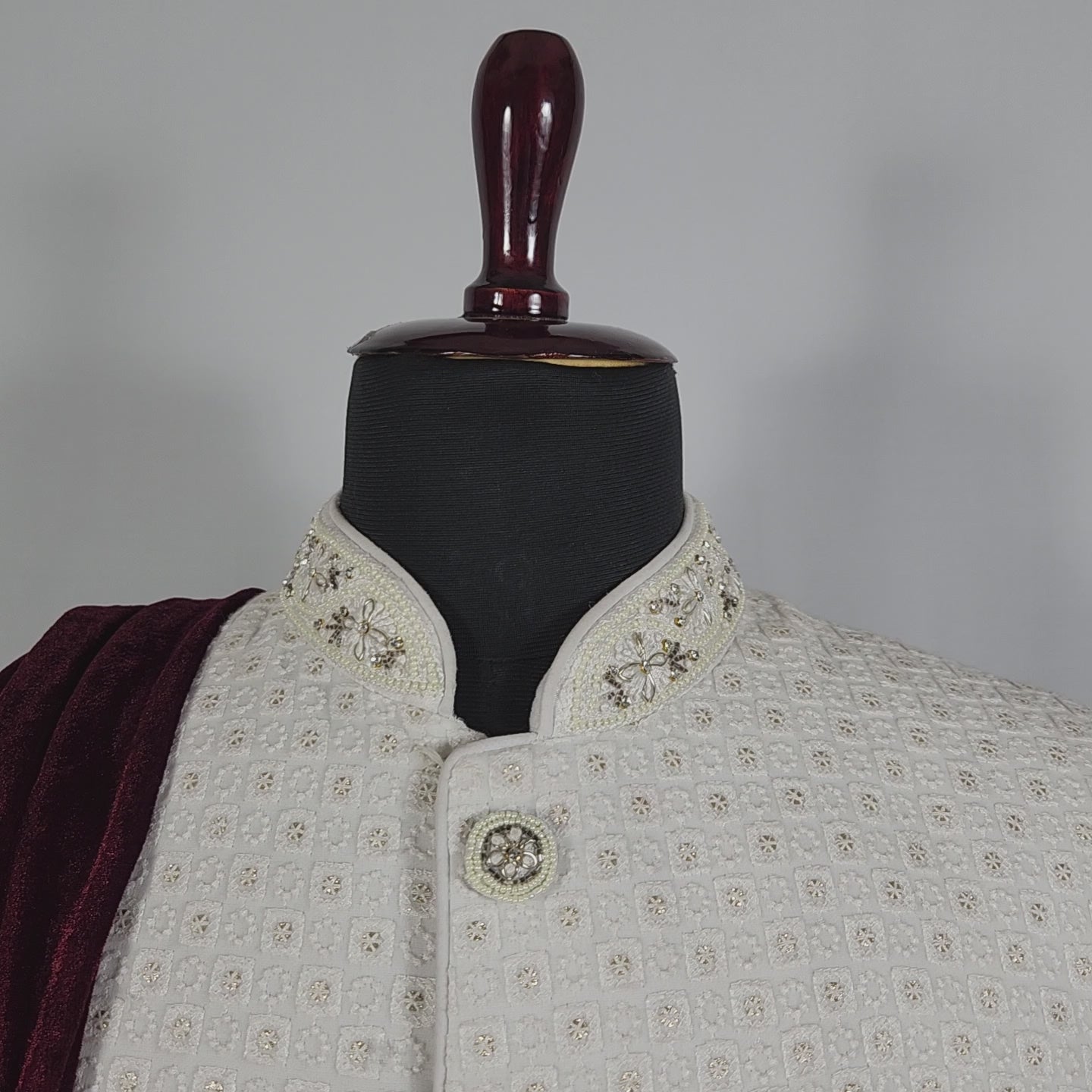 Maroon Groom Shawl - Golden Embroidery | Stole For Men