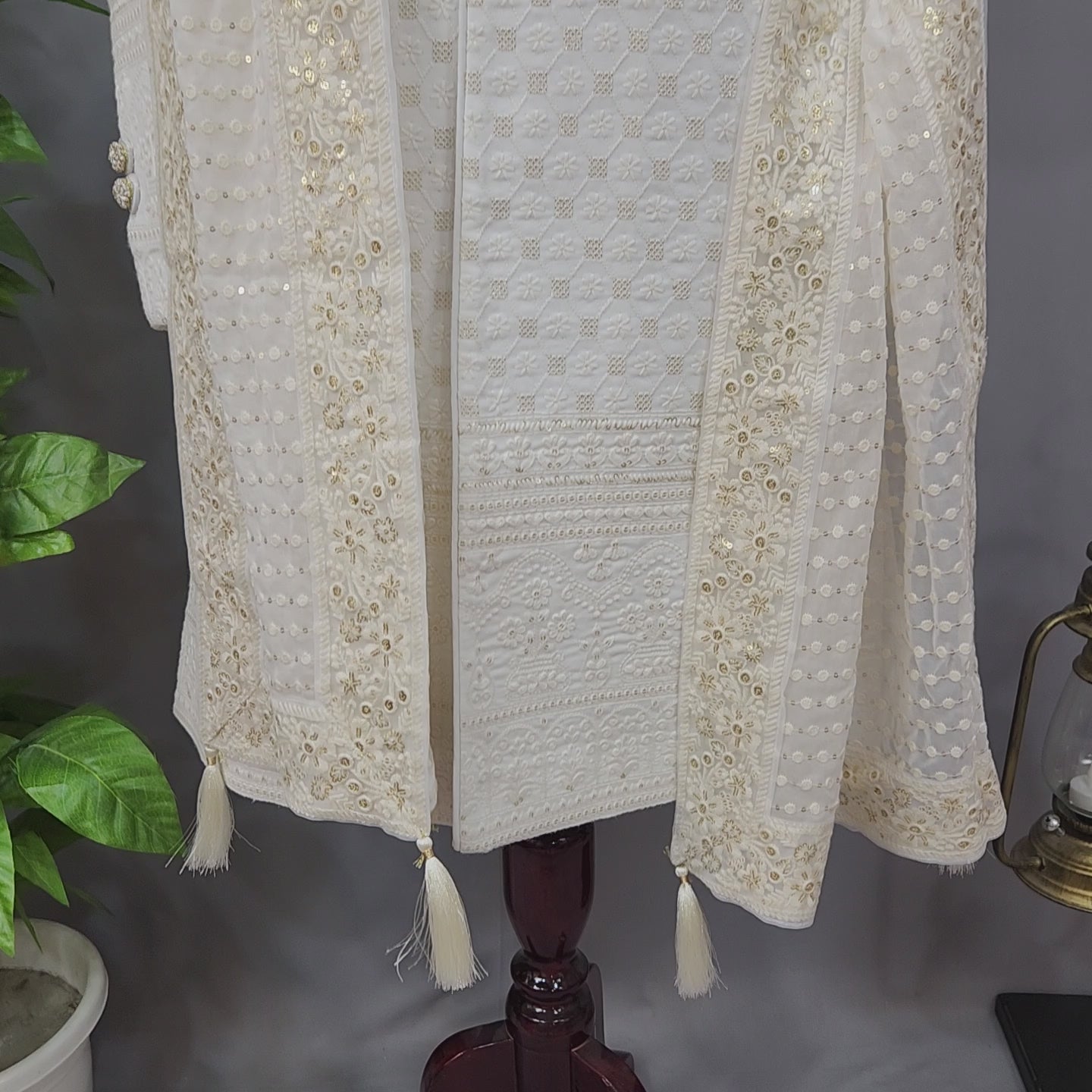 White Wedding Groom Sherwani - Soft Georgette Fabric | Sherwani For Men
