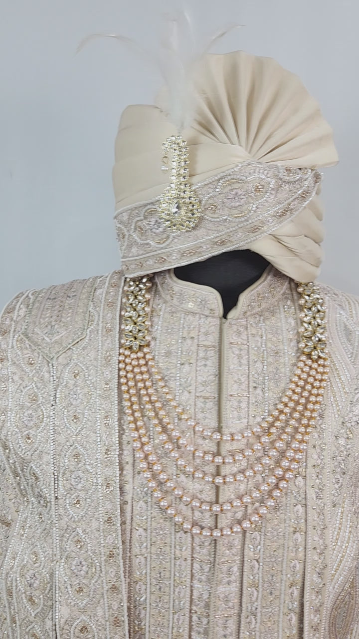 Rose Gold Wedding Groom Sherwani - 3 layer Beads Studded | Sherwani For Men