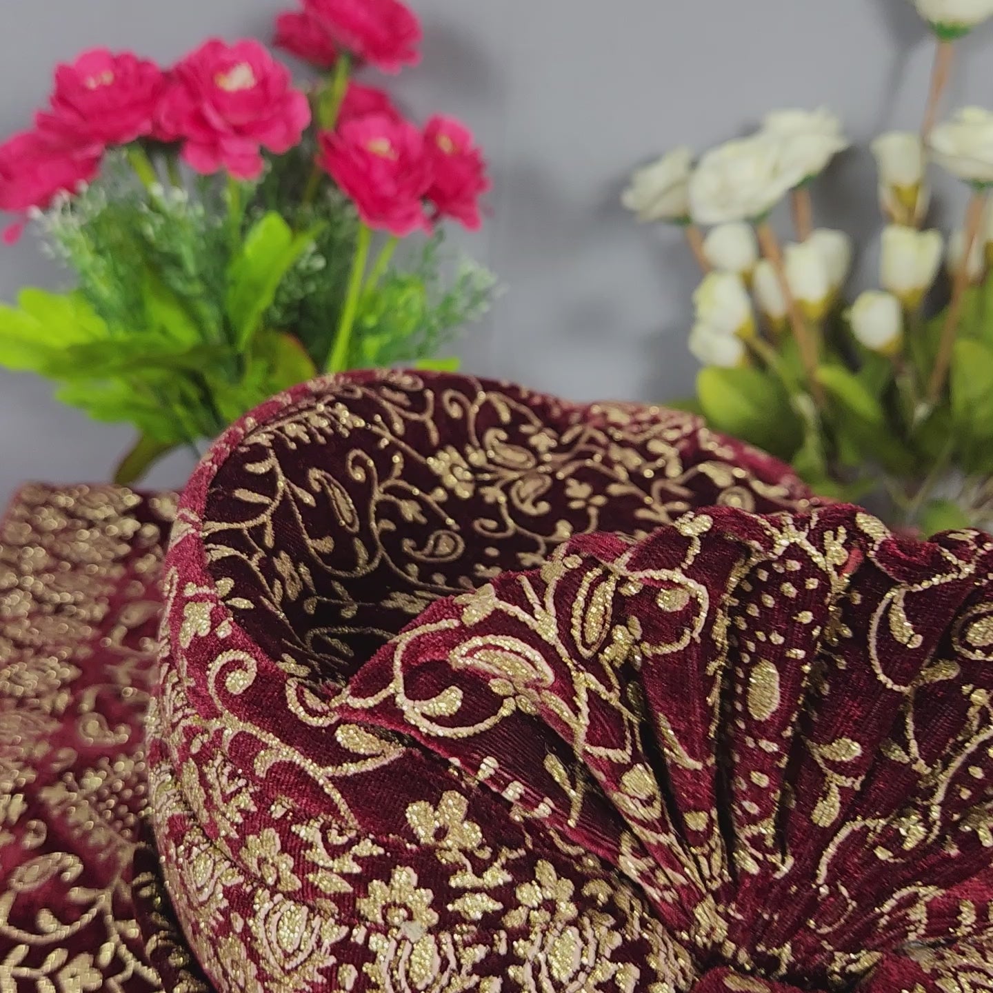 Red Groom Turban Shawl With Gold Print | Dupatta Safa Set For Men