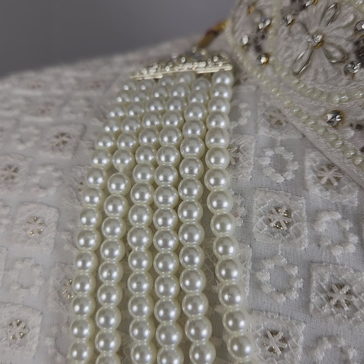 White Pearl Necklace Groom - Diamond Brooch | Wedding Mala For Sherwani