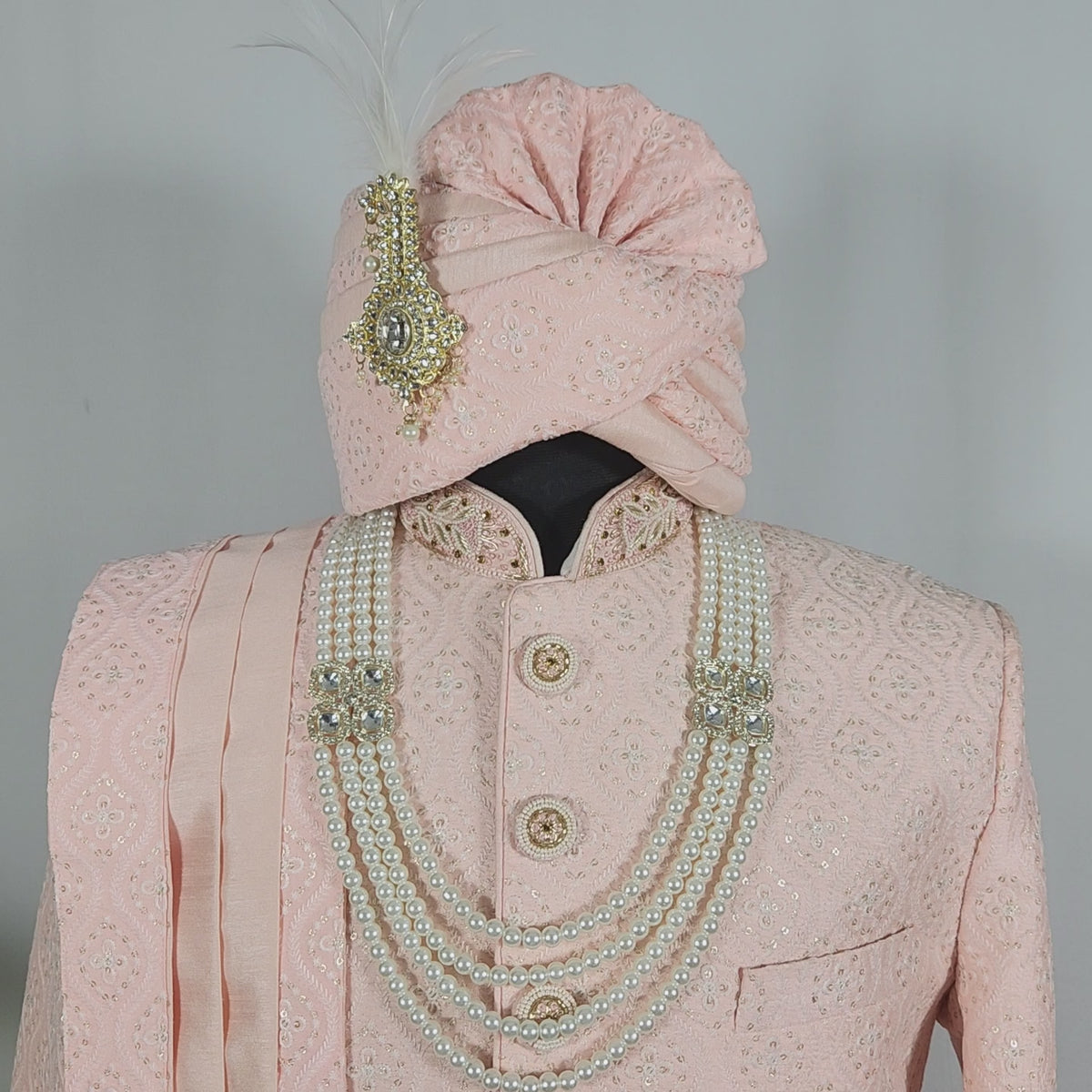 Peach Wedding Groom Sherwani - Golden Sequence Work | Sherwani For Men
