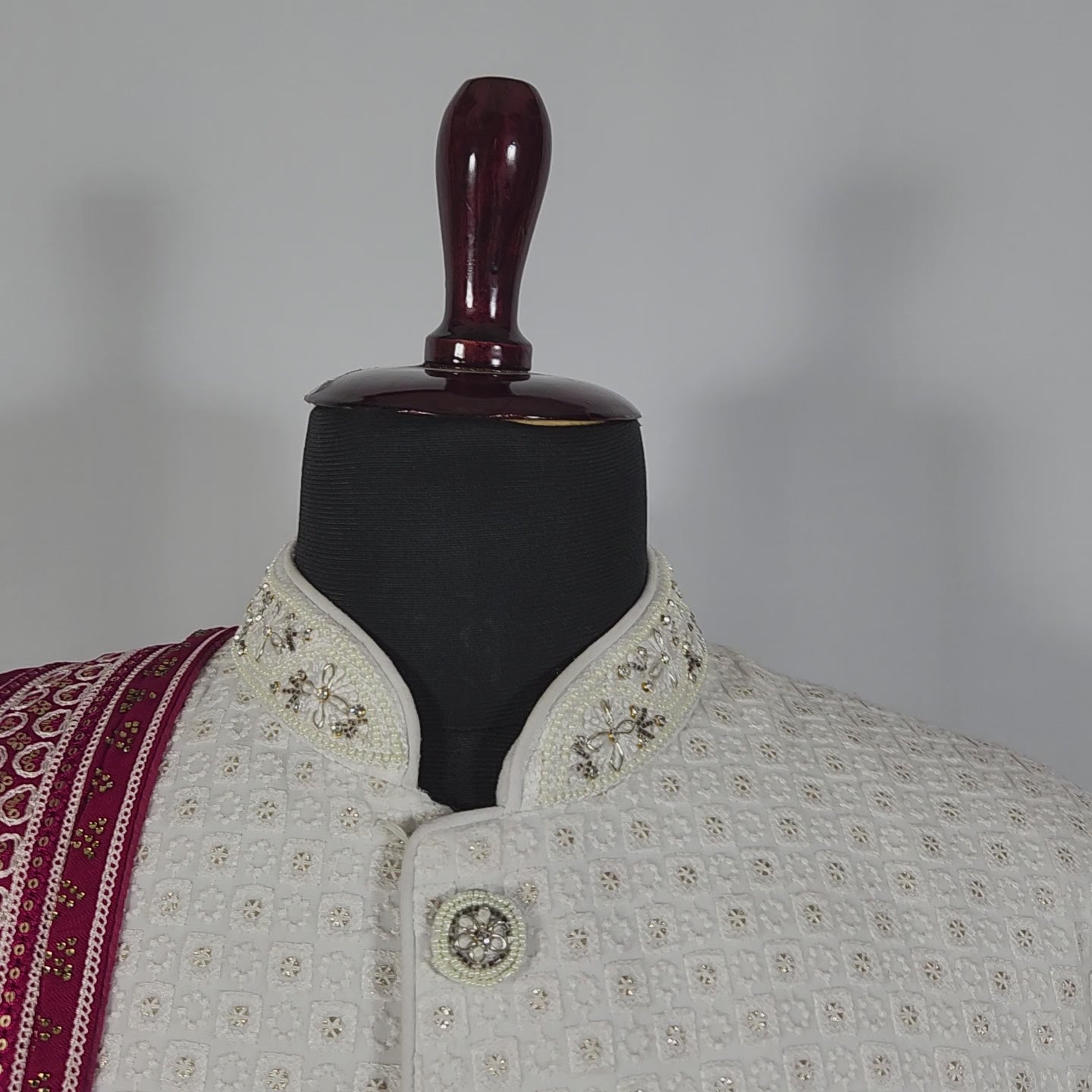 Red Groom Shawl - Golden Embroidery | Stole For Men