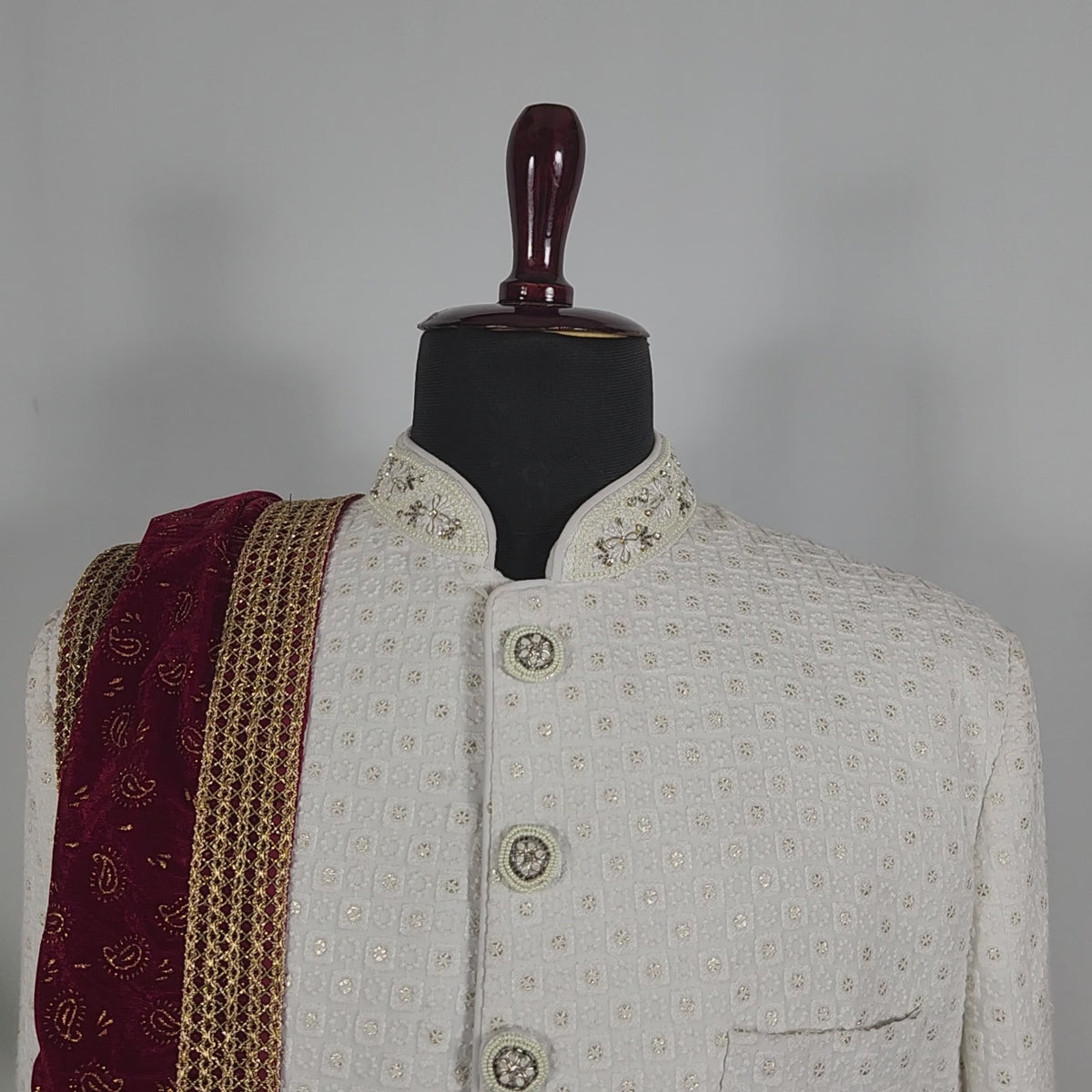 Red Groom Shawl - Gold Pattern Printed | Shawl For Men