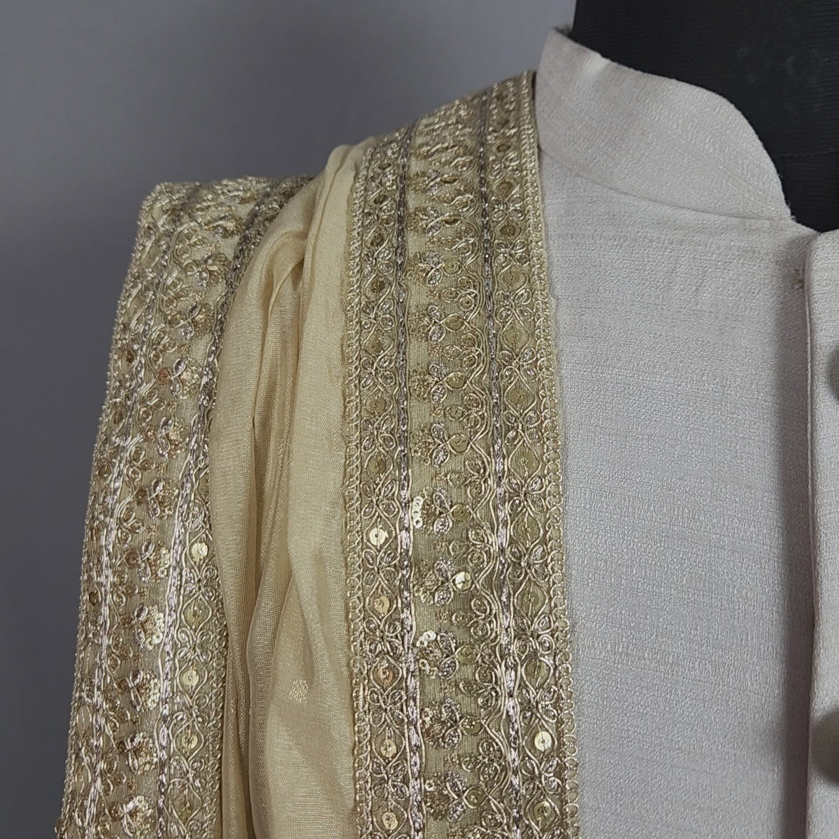 Golden Groom Shawl -  Benarasi Fabric | Stole For Men