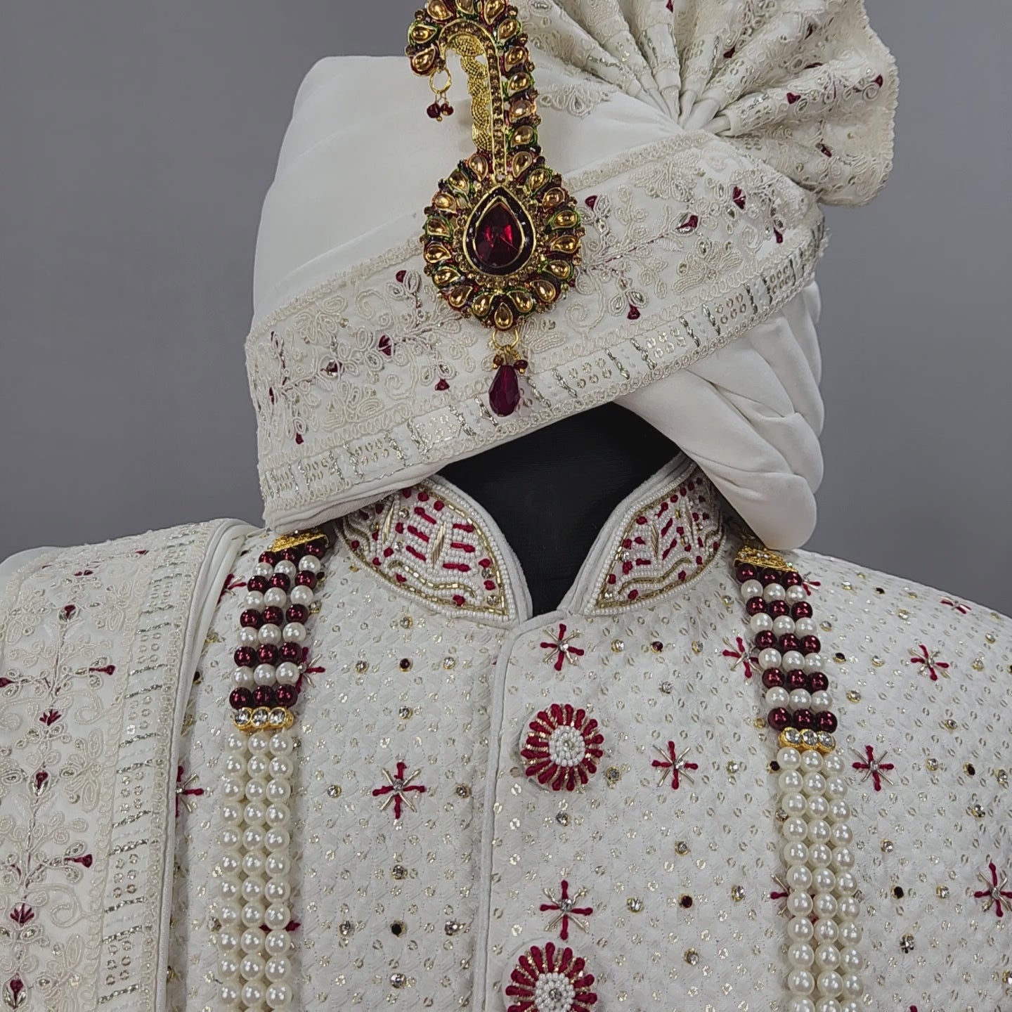 White Wedding Groom Sherwani - Beads, Cutdana Work | Sherwani For Men