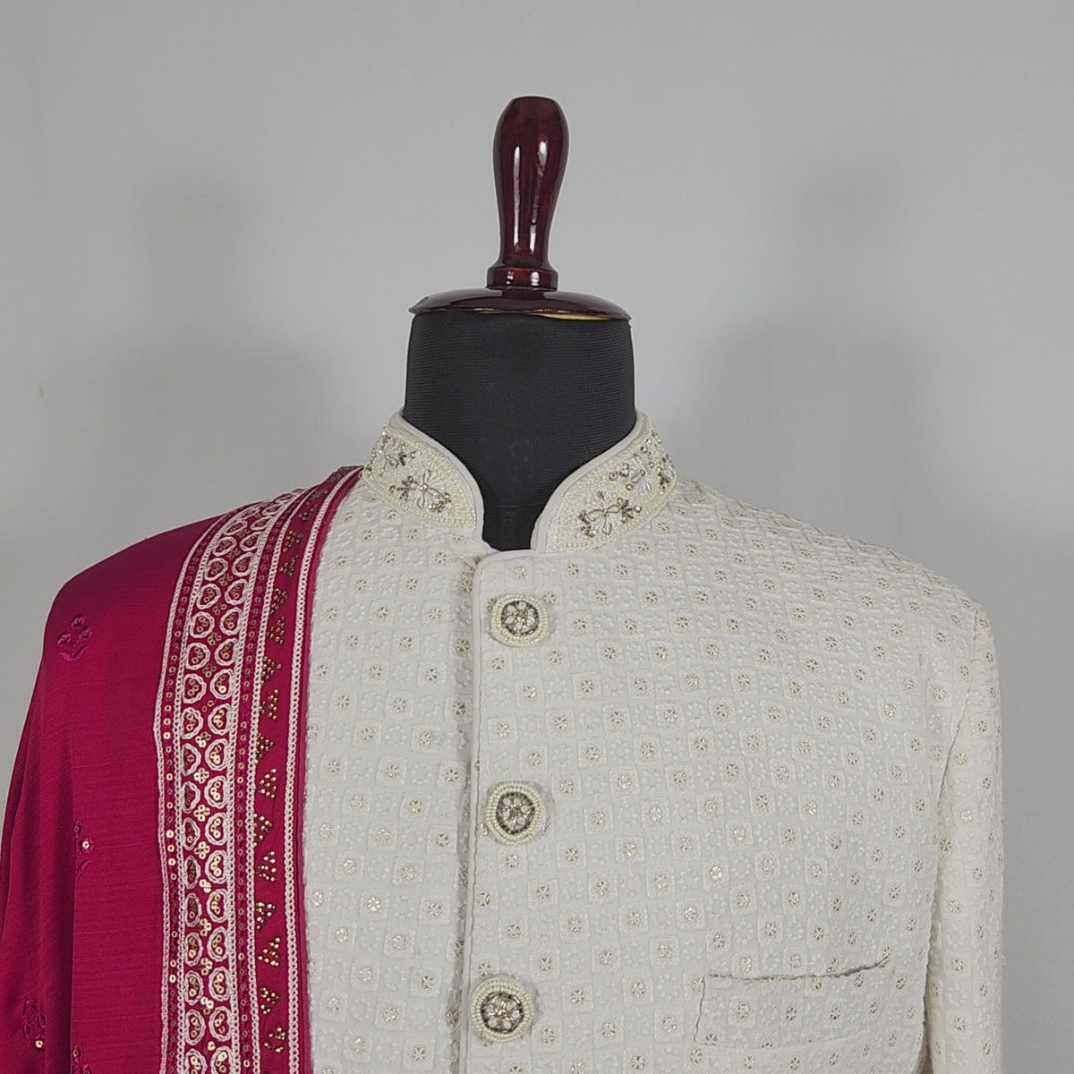 Red Groom Shawl - Embroidered Sherwani Stole