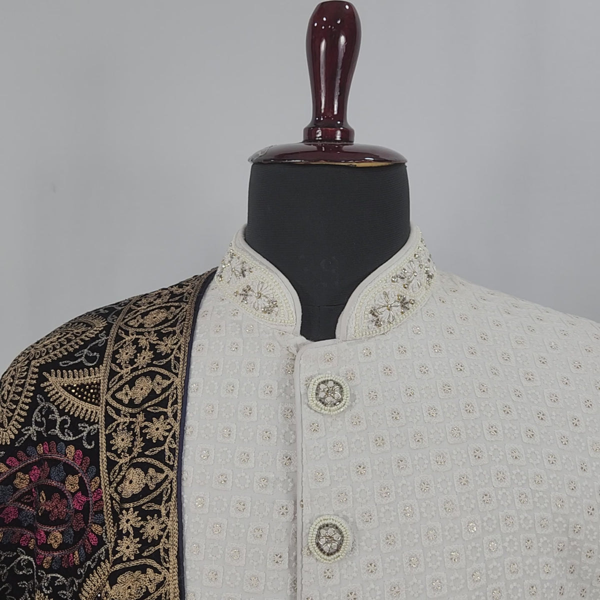 Blue Groom Stole - Multi Color Embroidery Work | Shawl For Men