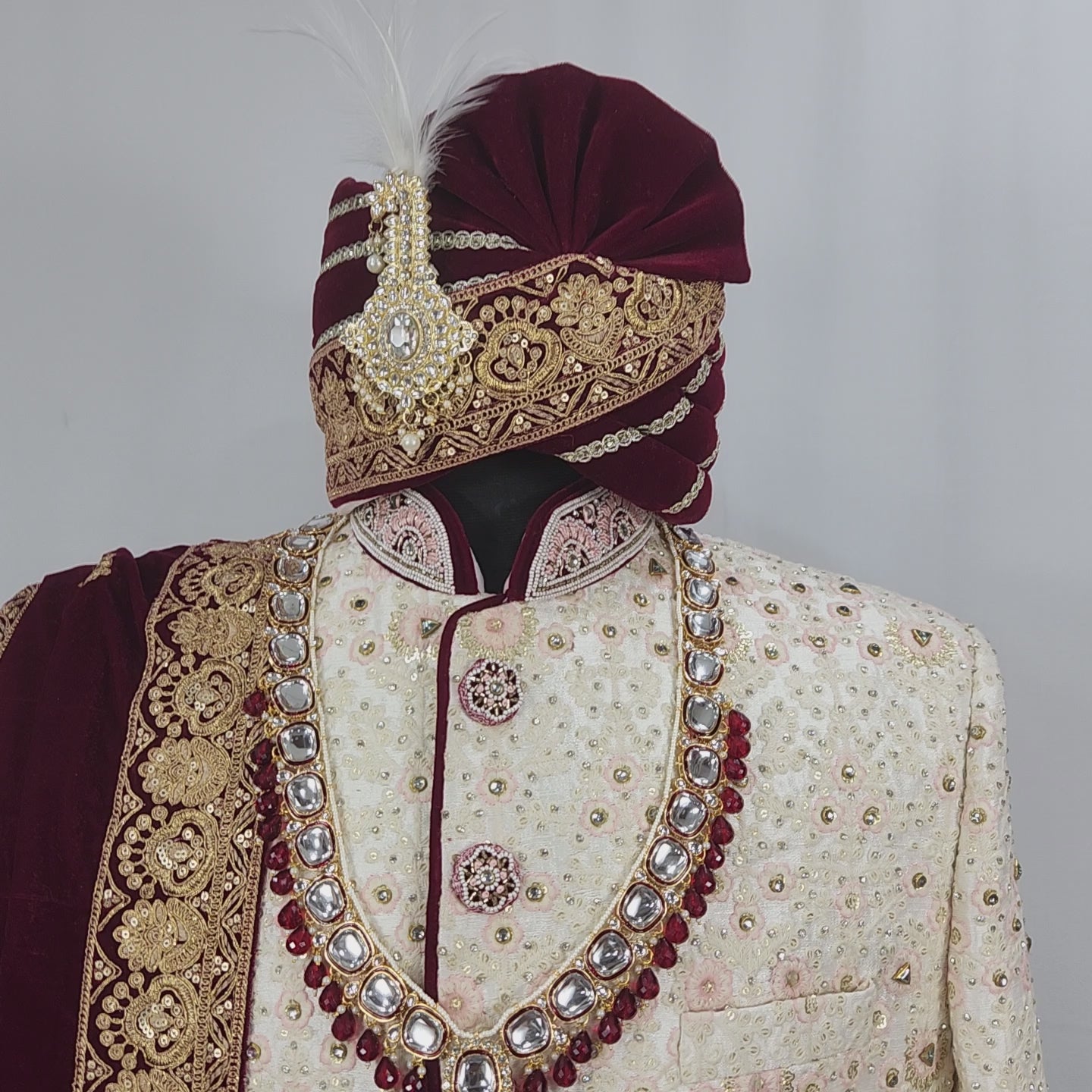 White Wedding Groom Sherwani - Beads, Glass Work | Sherwani For Men