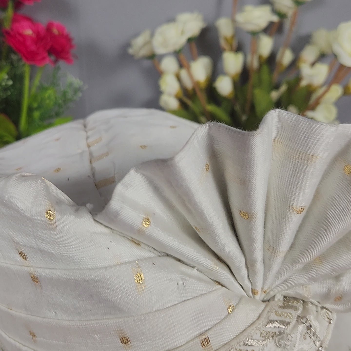 White Groom Turban Shawl With Silver Zari |  Dupatta Safa Set For Men