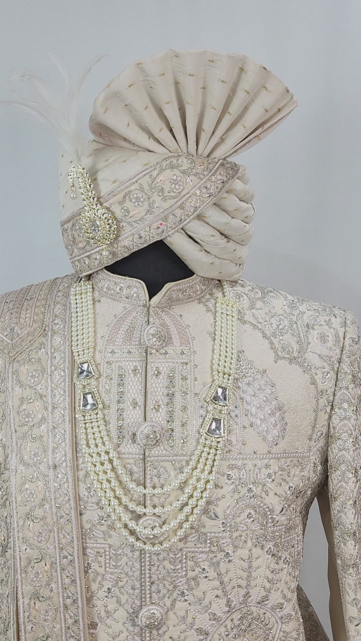 Rose Gold Wedding Groom Sherwani - Peacock Elephant Design | Sherwani For Men