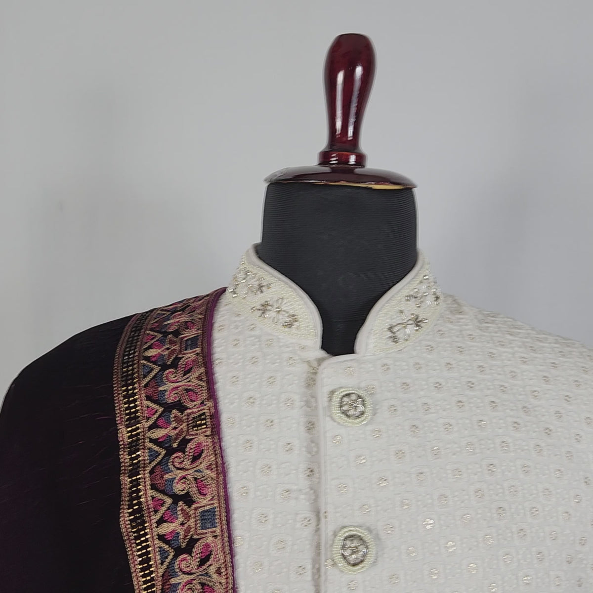 Purple Shawl Groom - Multi Color Embroidery Stole