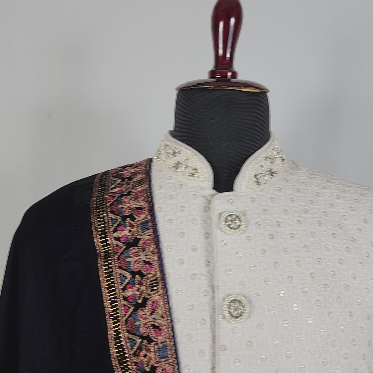 Blue Groom Stole - Multi Color Embroidery Work | Shawl For Men