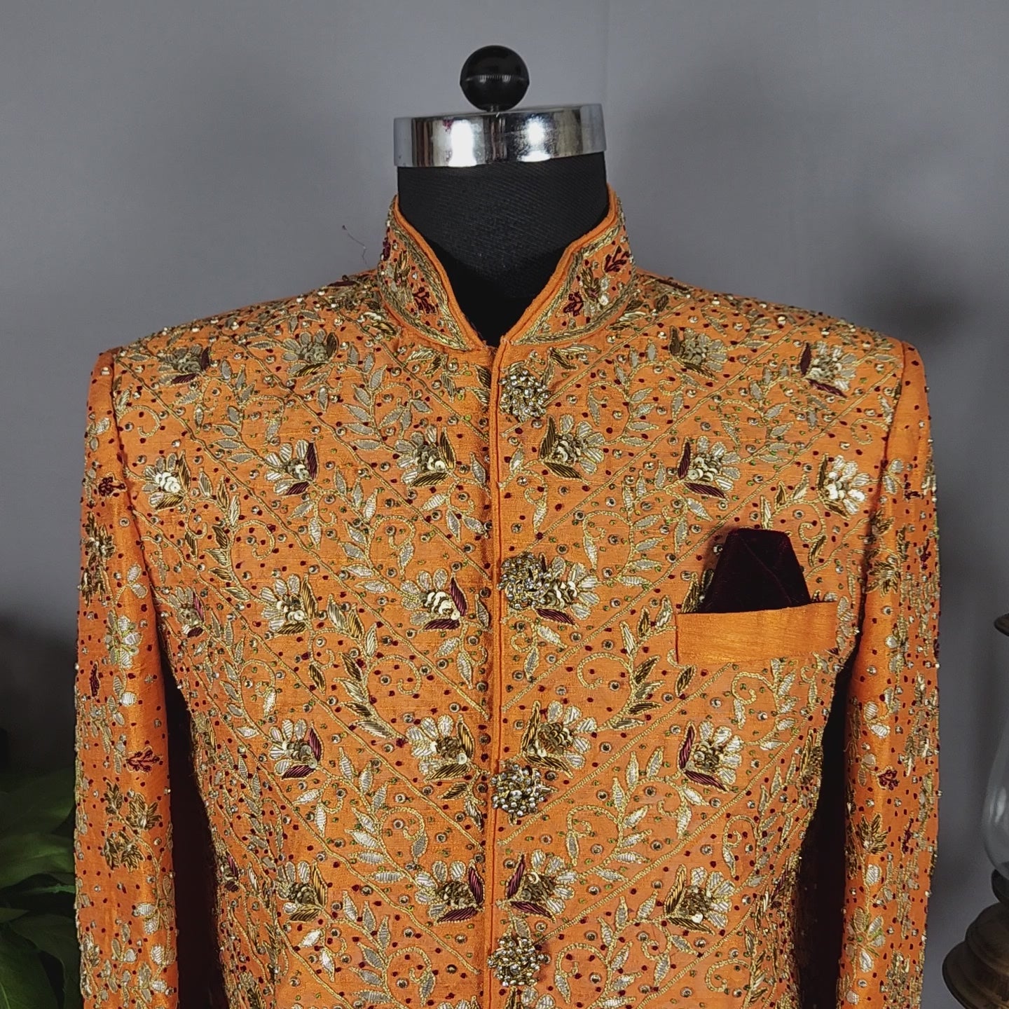 Orange Wedding Groom Sherwani with Gotta Patti Work