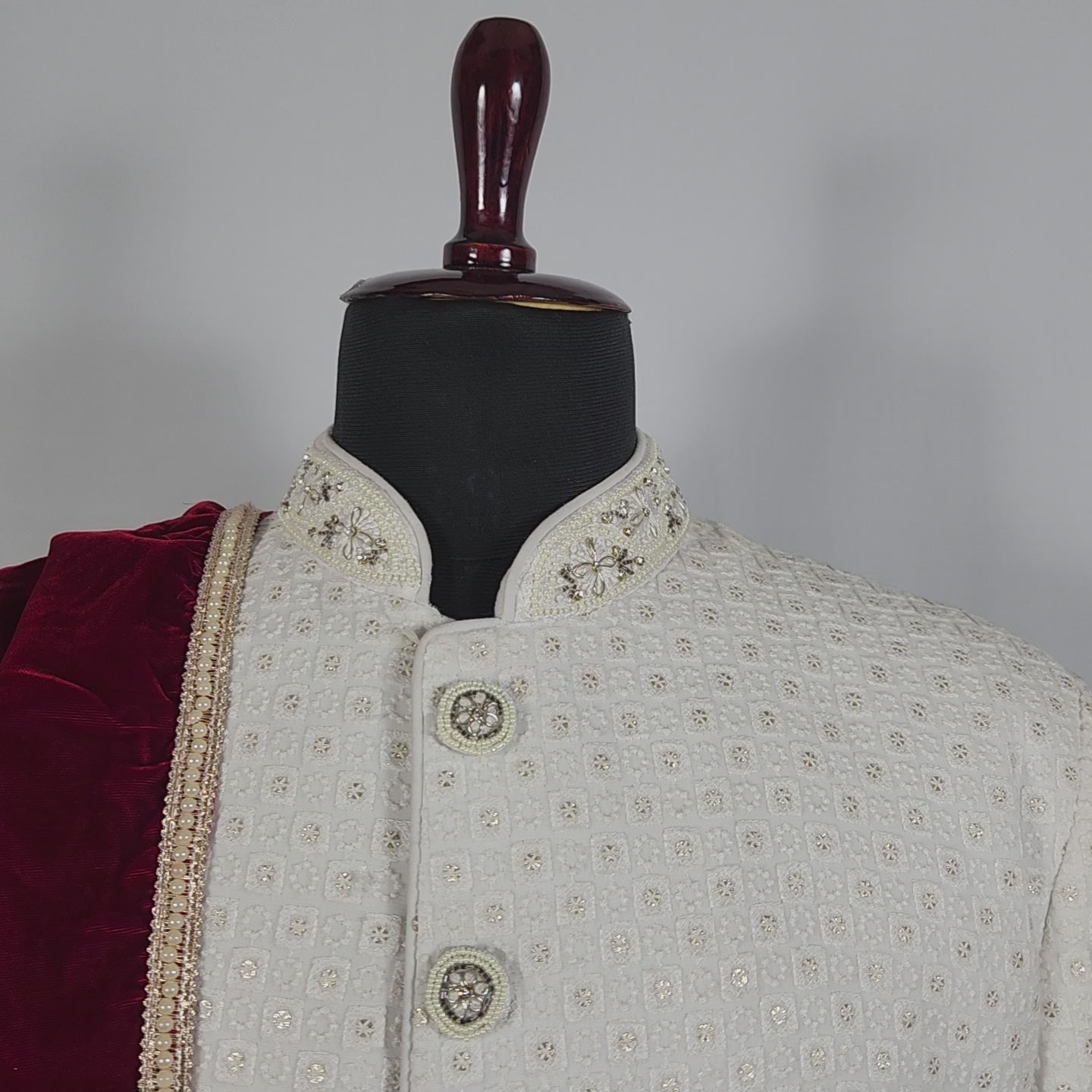 Red Groom Shawl - Golden Border | Stole For Men