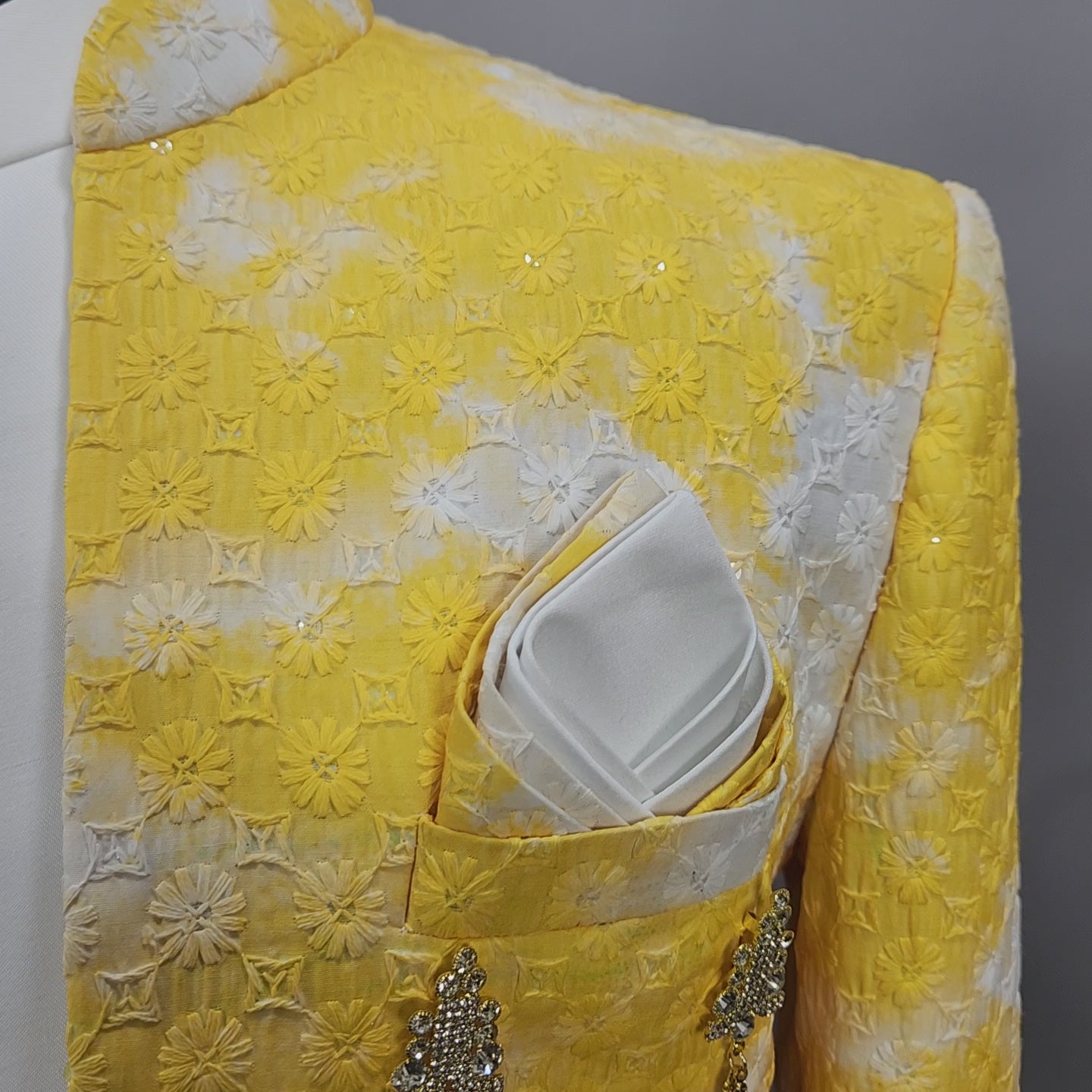 Yellow White Indo-Western Sherwani for Men | Indian Groom Wedding Outfit