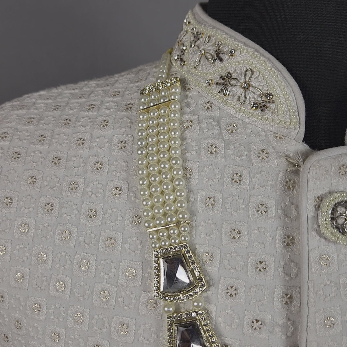 White Pearl Necklace Groom - Diamond Brooch | Wedding Mala For Sherwani
