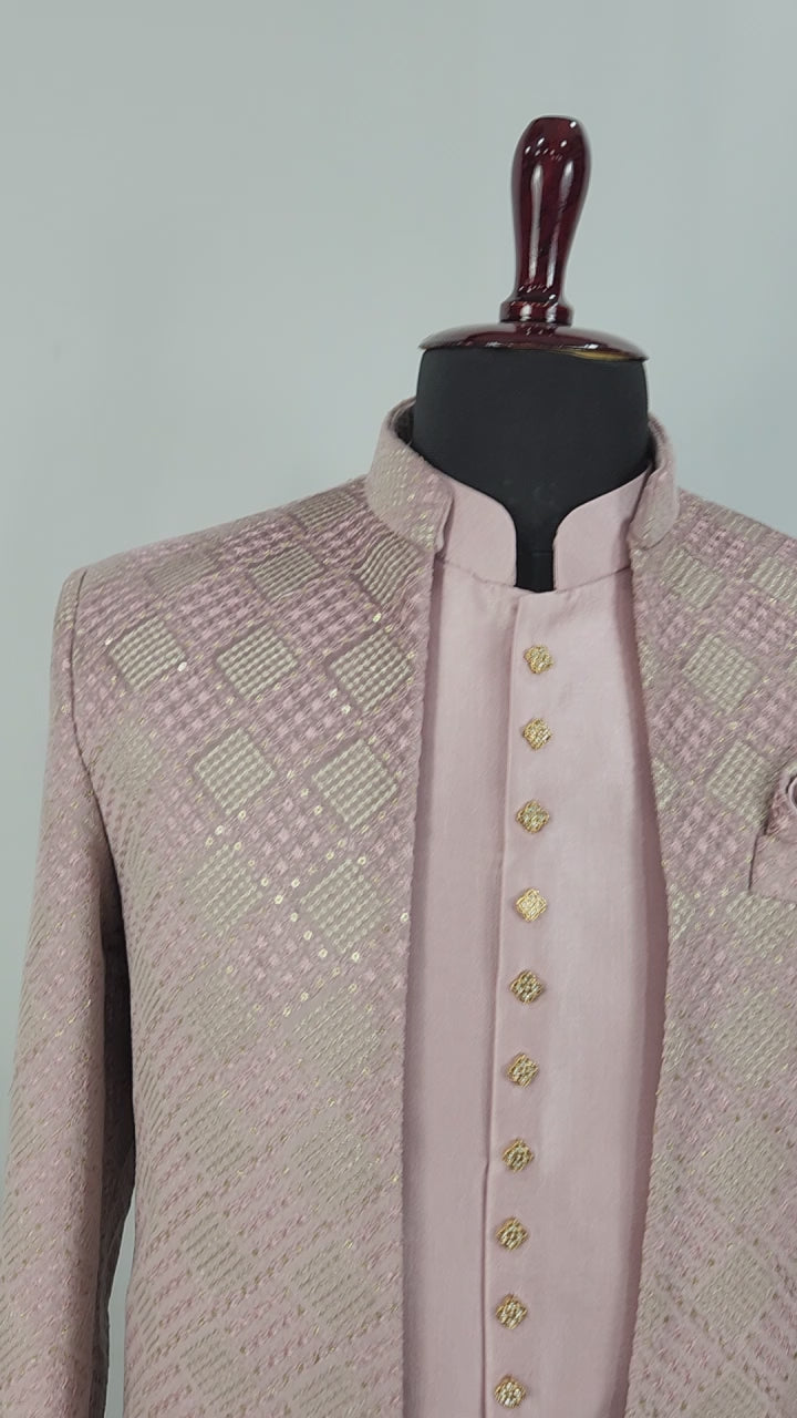 Pink Indo-Western Sherwani for Men | Indian Groom Wedding Outfit