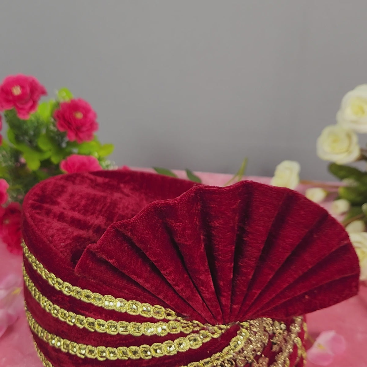 Red Groom Turban With Gold Embroidery | Safa For Men