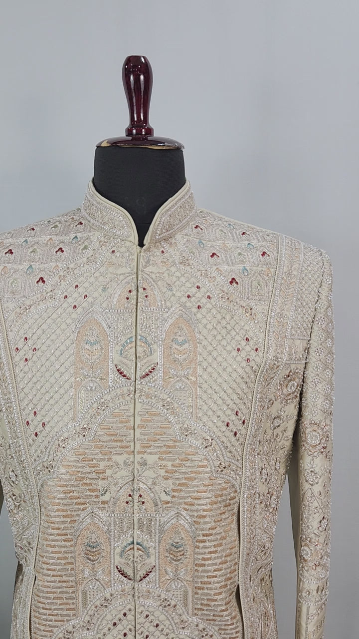 Golden Groom Sherwani - Layered Design | Sherwani For Men