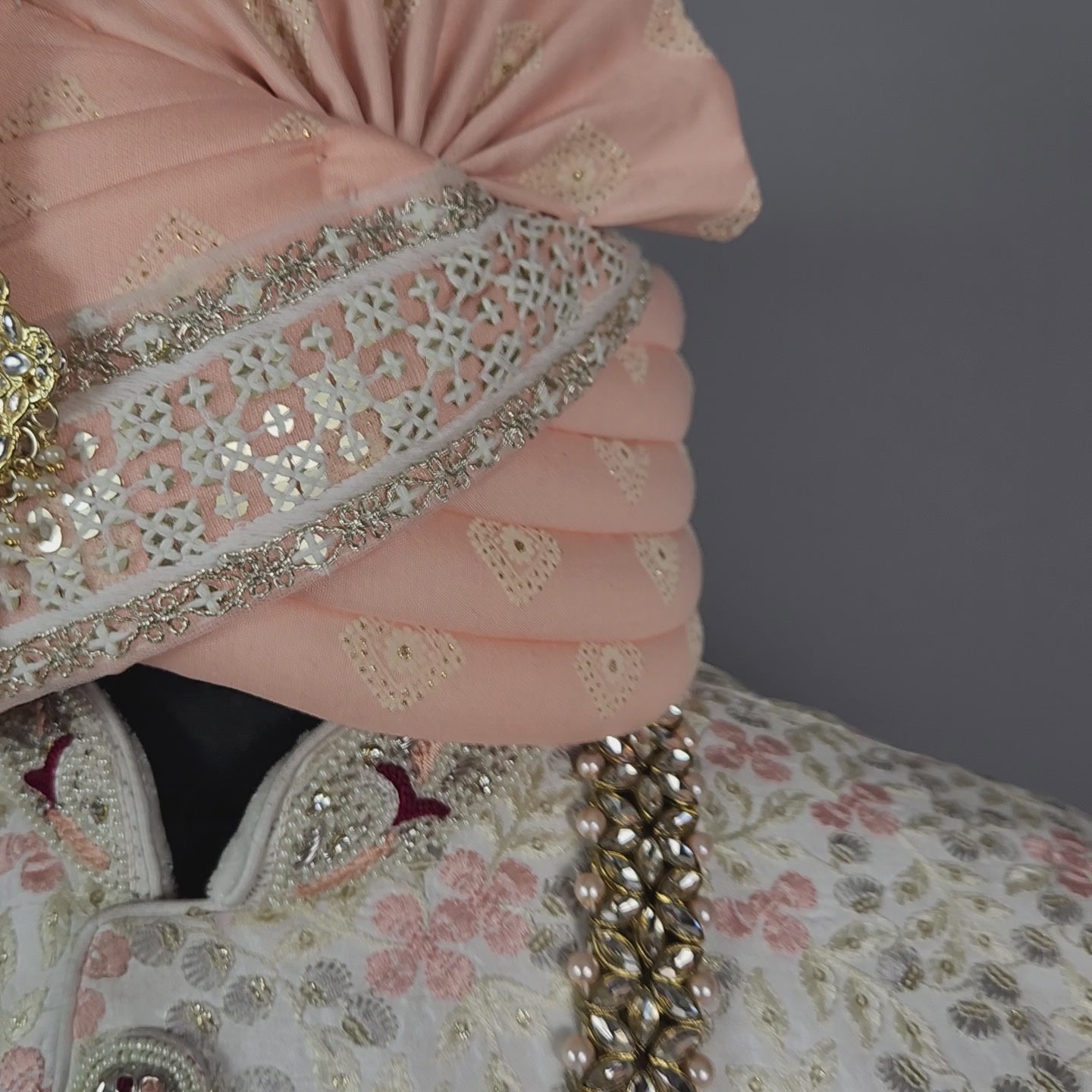 White Wedding Groom Sherwani - Pink Thread Embroidery | Sherwani For Men