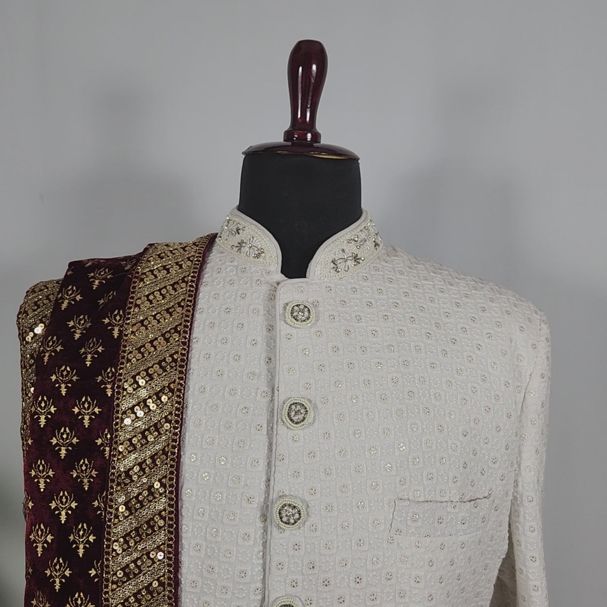 Red Groom Shawl - Golden Embroidery | Shawl For Men