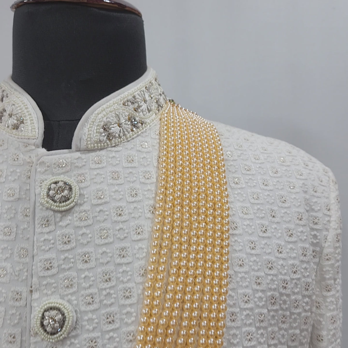 Cream Kundan Groom Necklace | Wedding Mala For Sherwani