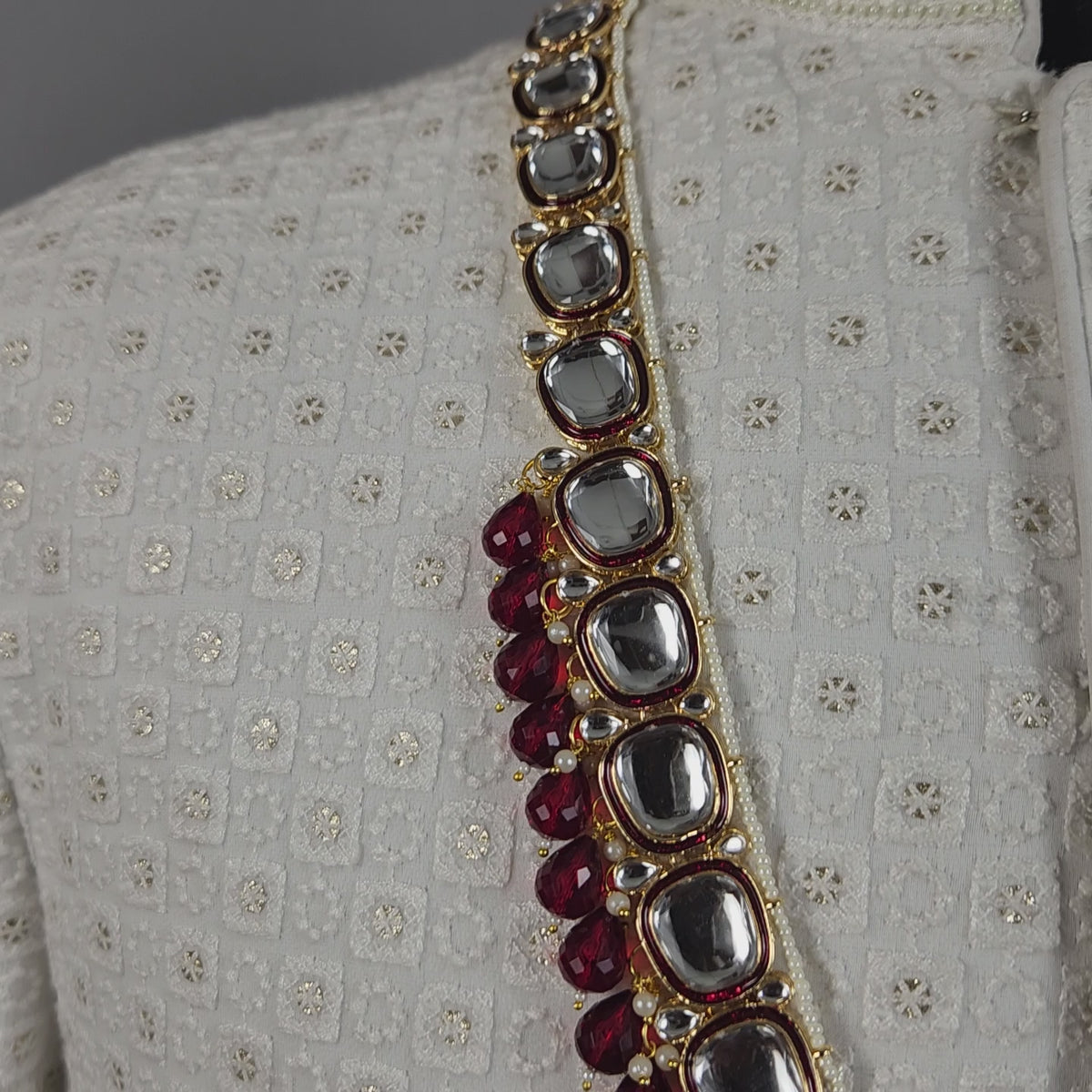 Golden Red Diamond Necklace Groom | Wedding Mala For Sherwani
