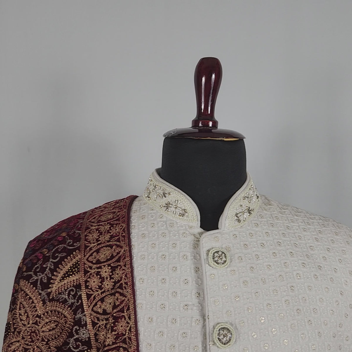 Red Groom Shawl - Multi Color Embroidery | Shawl For Men