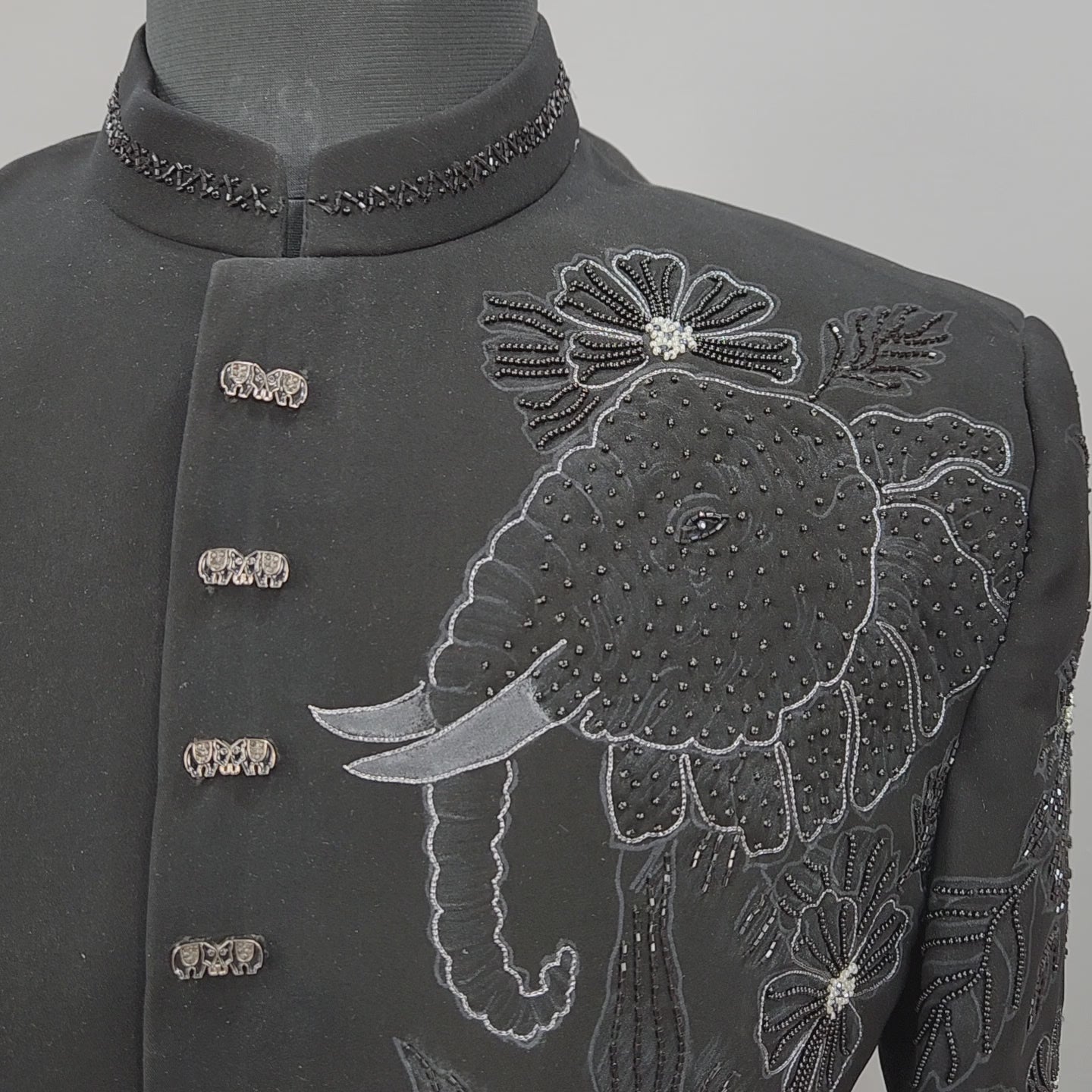 Elephant Figure Black Jodhpuri Suit for Wedding – Custom Made | Indian Groom Outfit