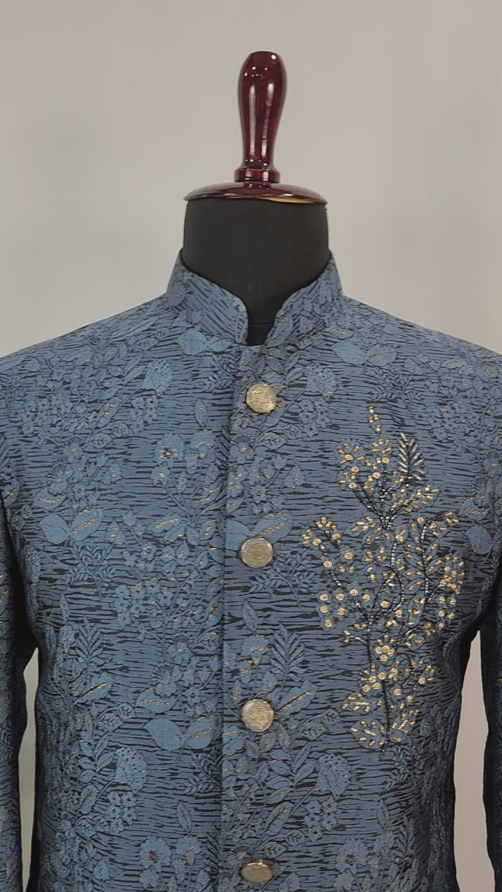 Blue Jodhpuri Suit for Wedding – Zardozi Work | Indian Groom Outfit