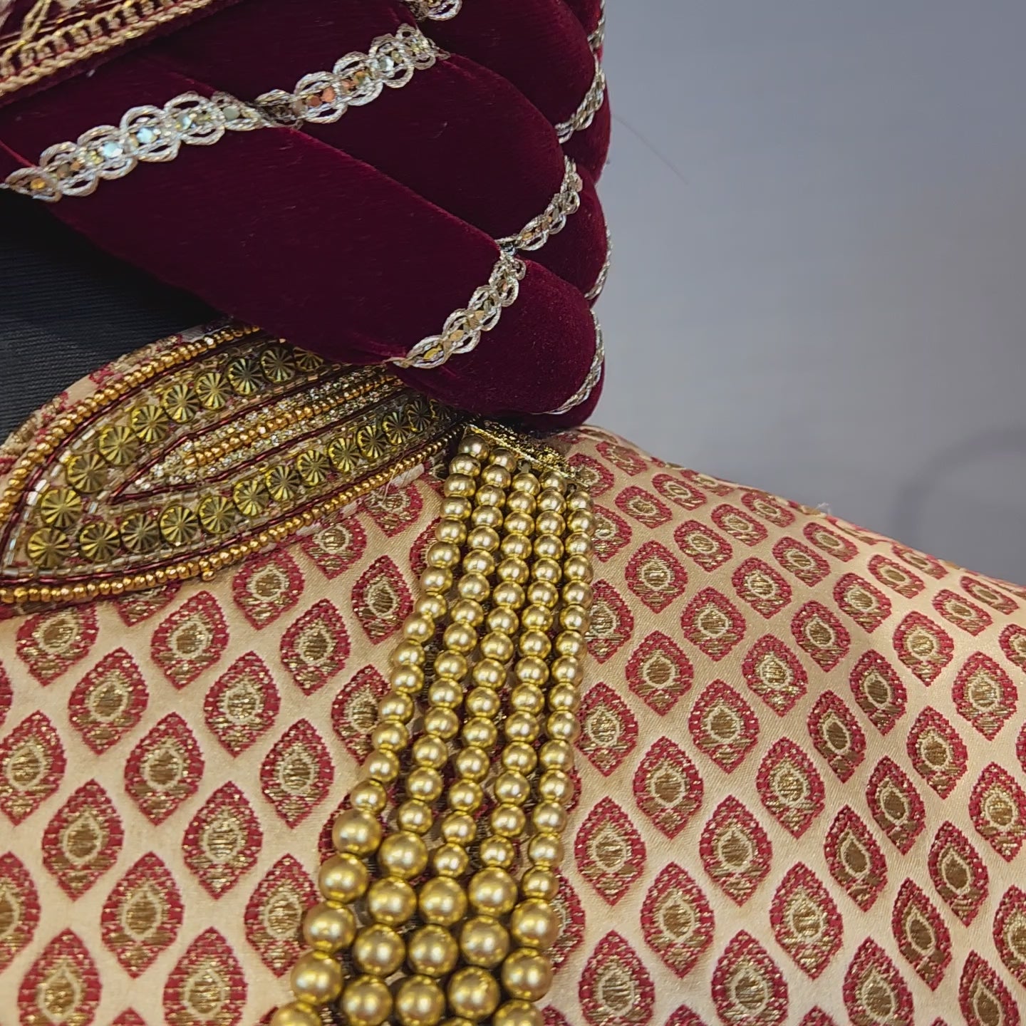 Copper Golden Wedding Groom Sherwani - Red Accent | Sherwani For Men