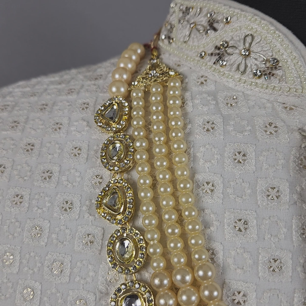 Cream Kundan Groom Necklace | Wedding Mala For Sherwani