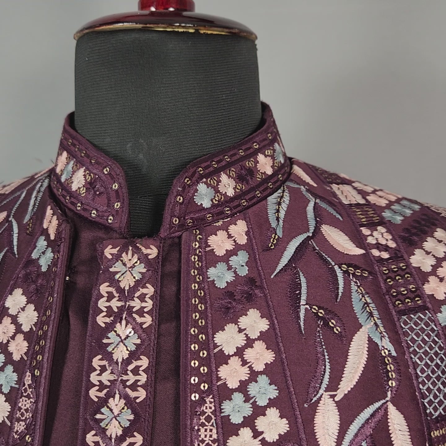Wine Indo-Western Sherwani for Groom  -   Indian Wedding Outfit for Men
