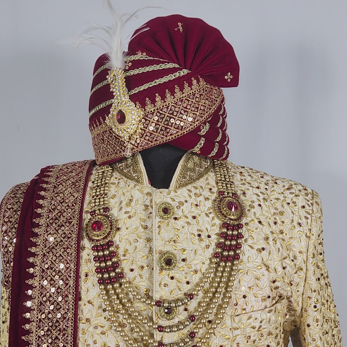 Golden Wedding Groom Sherwani - Marron Zarkan | Sherwani For Men