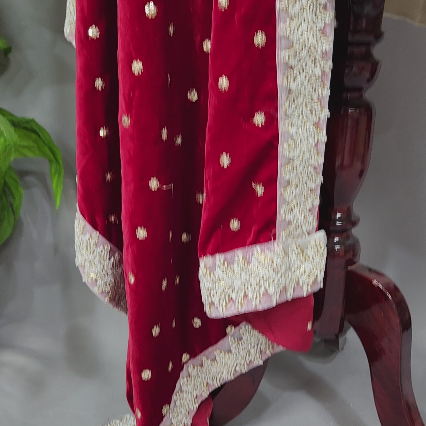 Red Groom Shawl - Golden Embroidery | Stole For Men