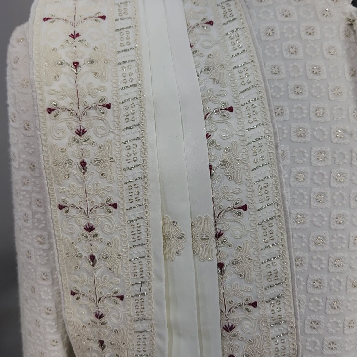 White Groom Turban Shawl With Red Touch Up | Dupatta Safa Set For Men