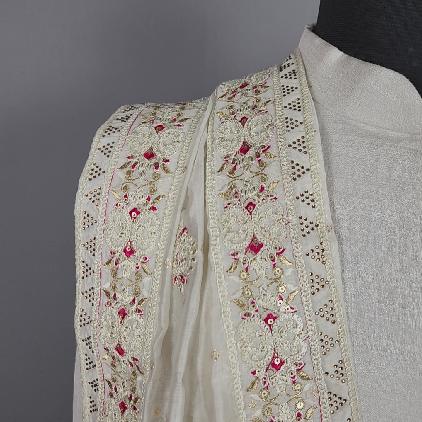 White Groom Shawl with Magenta Thread Accent 
