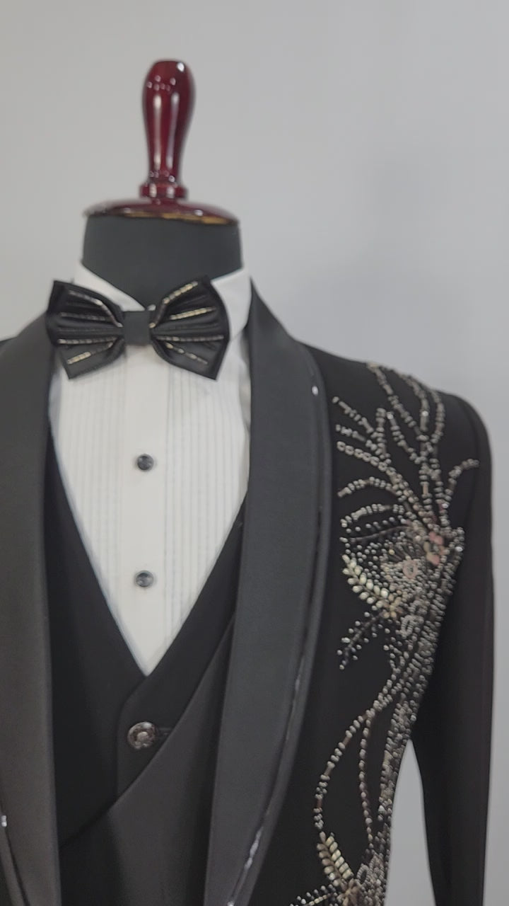 Men's Black Tuxedo Suit for Wedding | Indian Groom Reception Outfit