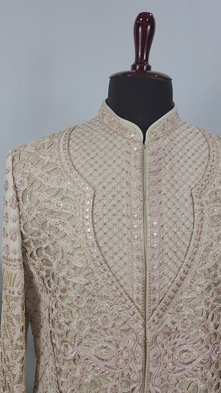 Champagne Golden Wedding Groom Sherwani - Anarkali Kurta Design  | Sherwani For Men