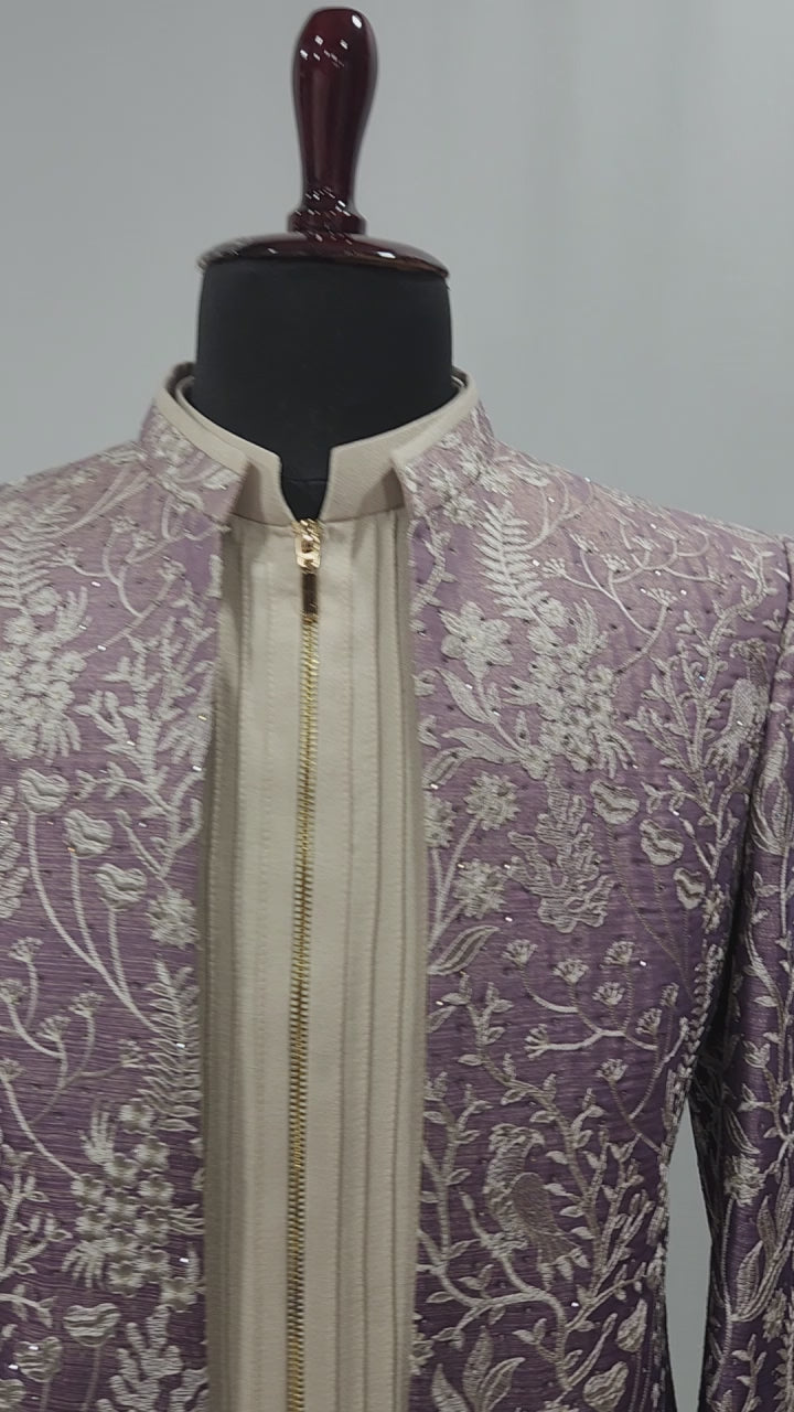 Lavender Indo-Western Sherwani for Men | Indian Groom Wedding Outfit