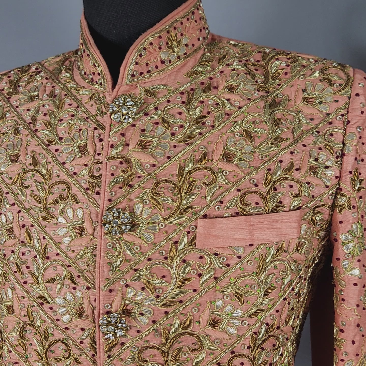 Peach Wedding Groom Sherwani with Traditional Zardozi Work 